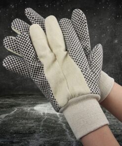 Găng tay vải chấm hạt nhựa PVC màu đen 8 OZ chủng loại từ 75gram - 95gram